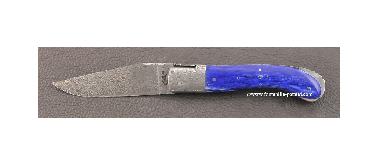 Laguiole Knife Sport Damascus Range Blue giraffe bone