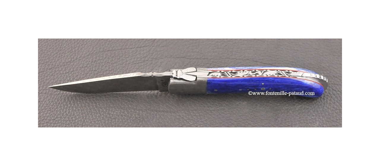 Laguiole Knife Sport Damascus Range Blue giraffe bone