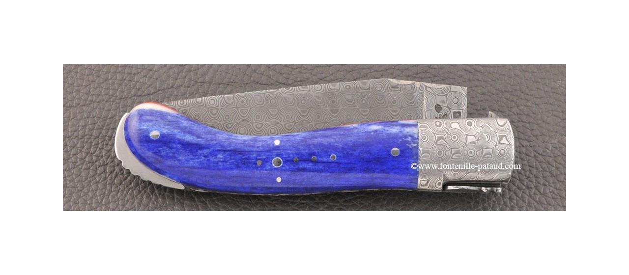 Laguiole Knife Sport Damascus Range Blue giraffe bone