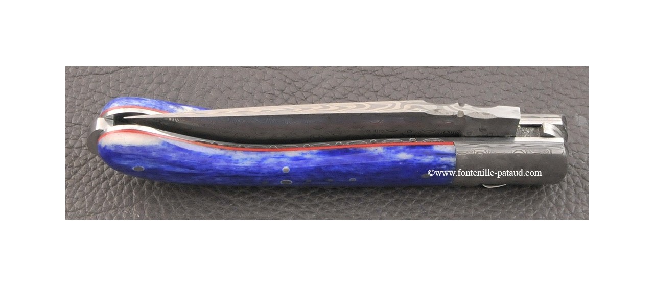 Laguiole Knife Sport Damascus Range Blue giraffe bone