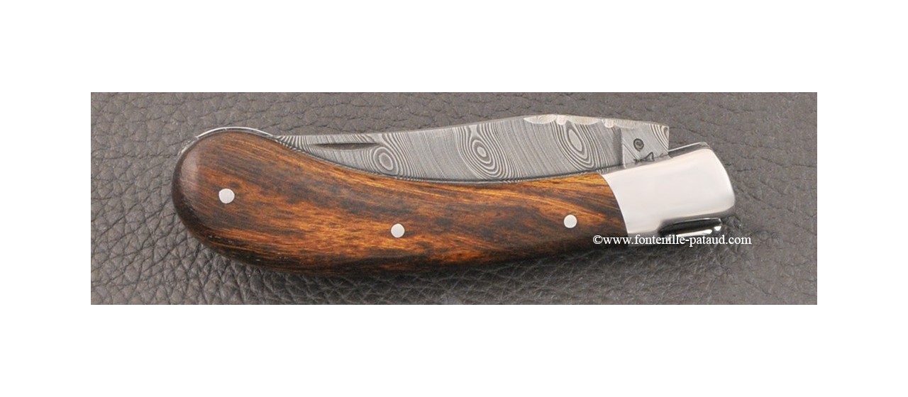 "Le Capuchadou-Guilloché" 10 cm hand made knife, Ironwood & Damascus