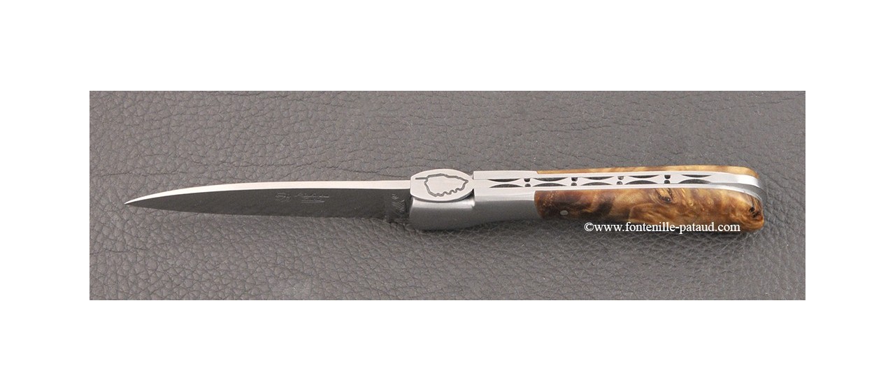 Corsican Pialincu knife Classic Range stabilized poplar burl