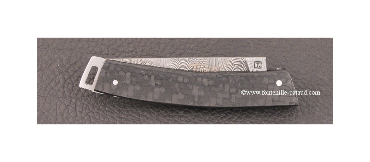 Couteau Le Thiers® Pocket Damas fibre de carbone
