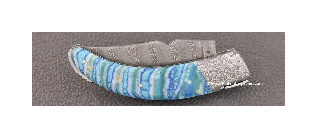 Corsican Rondinara knife damascus range turquoise molar tooth of mammoth delicate filework