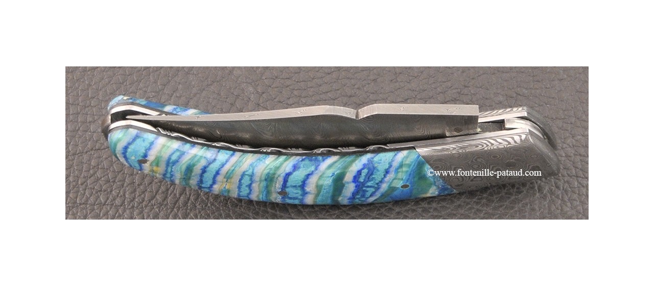 Corsican Rondinara knife damascus range turquoise molar tooth of mammoth delicate filework
