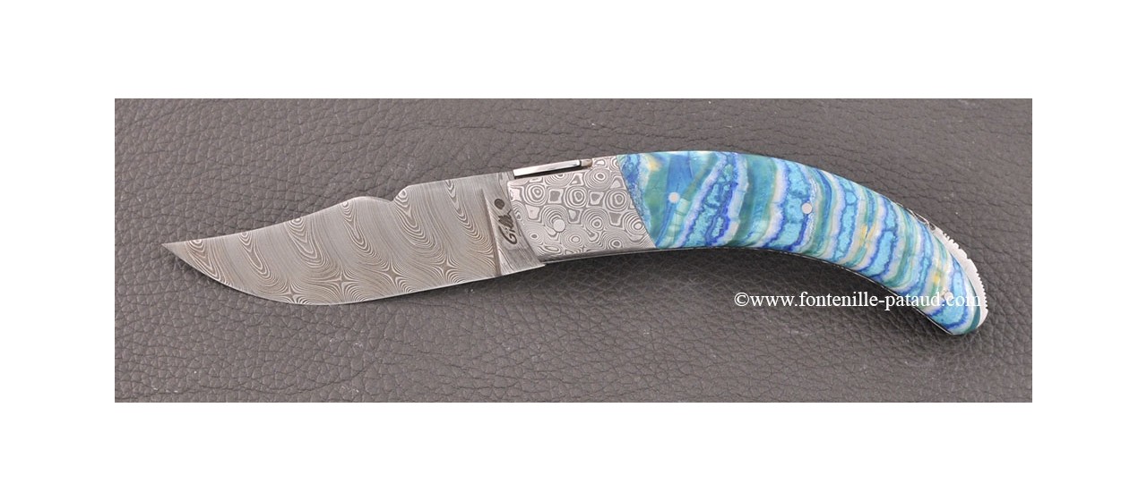 Corsican Rondinara knife damascus range turquoise molar tooth of mammoth delicate filework