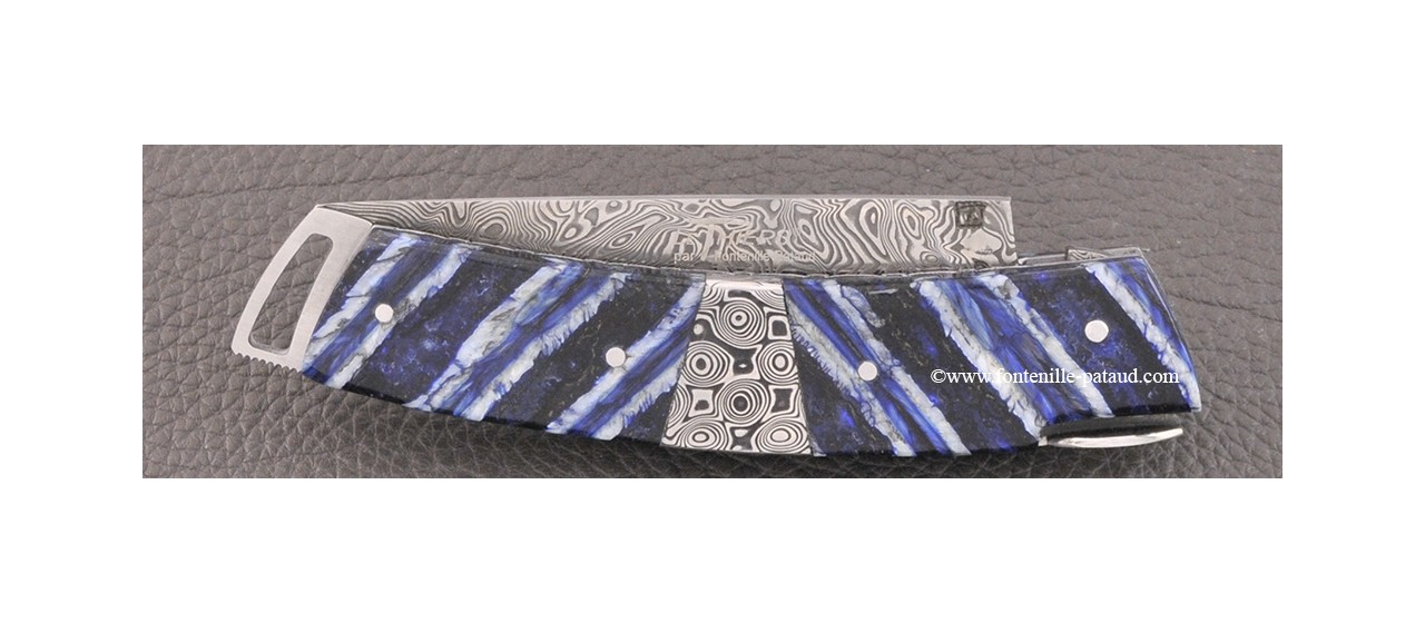 Le Thiers ® Gentleman knife Damascus Central bolster fossilized mammoth