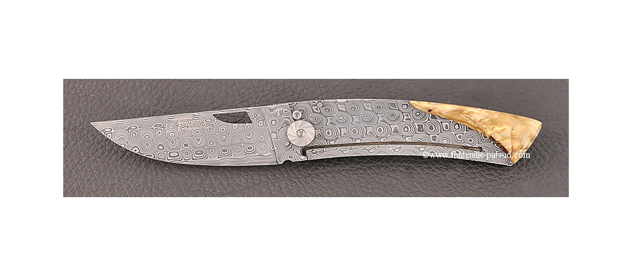 Le Thiers Knife Damascus Range Stabilized poplar burl