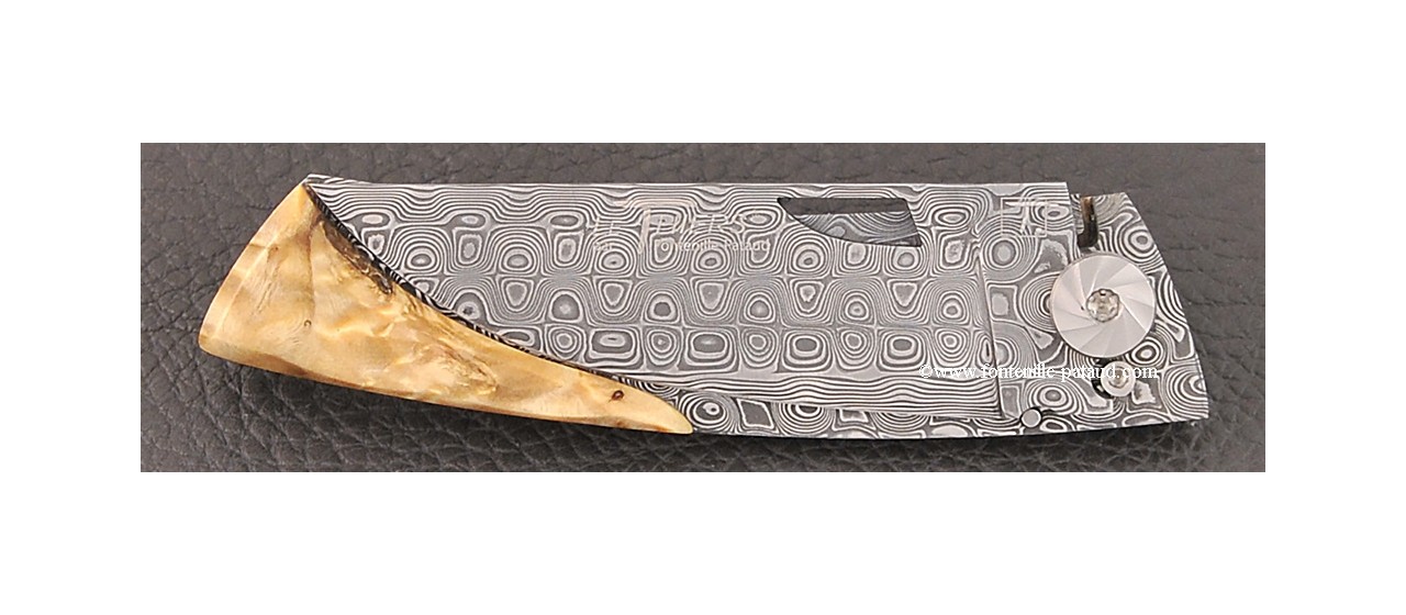 Le Thiers Knife Damascus Range Stabilized poplar burl