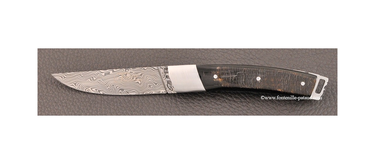 Le Thiers® Nature knife Damascus real buffalo bark handle
