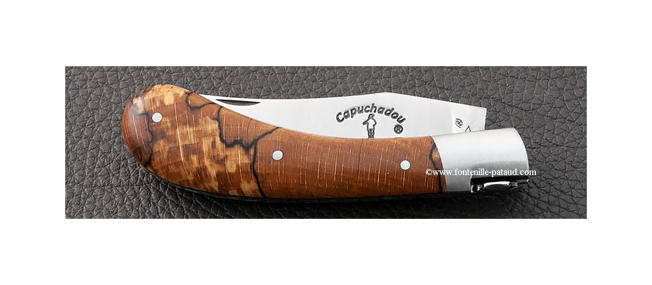 "Le Capuchadou" 10 cm hand made knife, stabilized beech