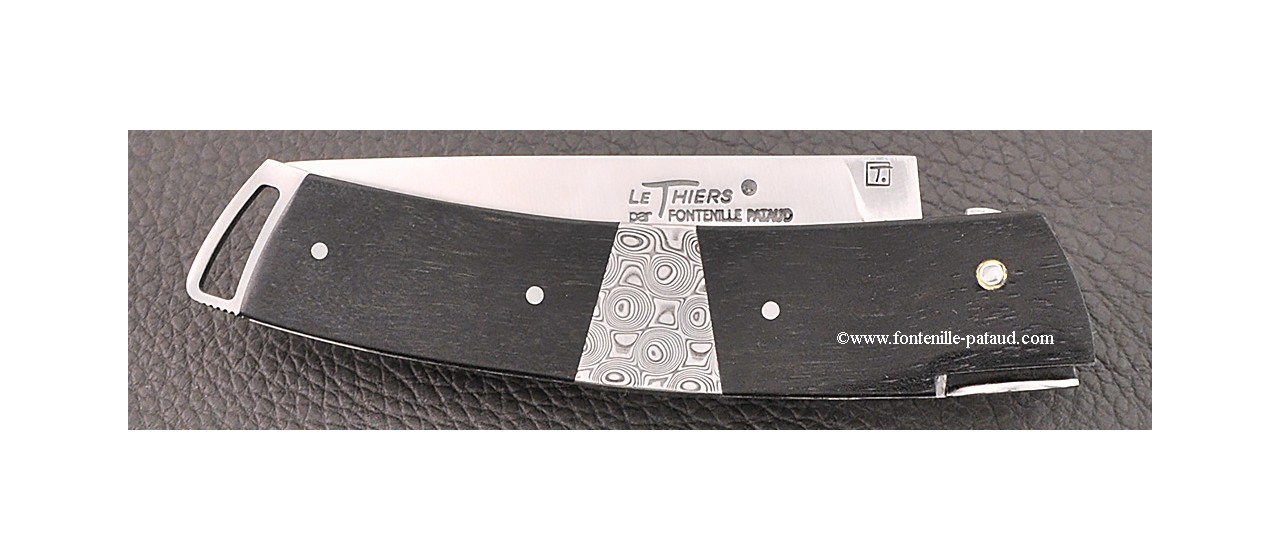 Le Thiers® Gentleman knife real ebony & damascus central bolster