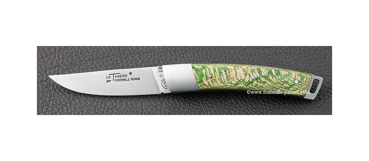 Couteau Le Thiers® Pocket platane vert stabilisé