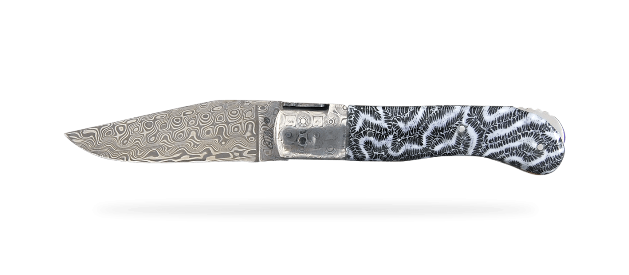 Laguiole Gentleman Damascus Range Blue coral Delicate file work