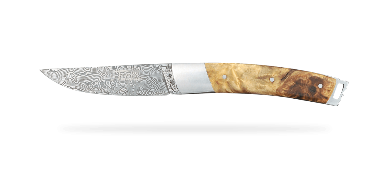 Le Thiers® Pocket Damascus Stabilized poplar burl