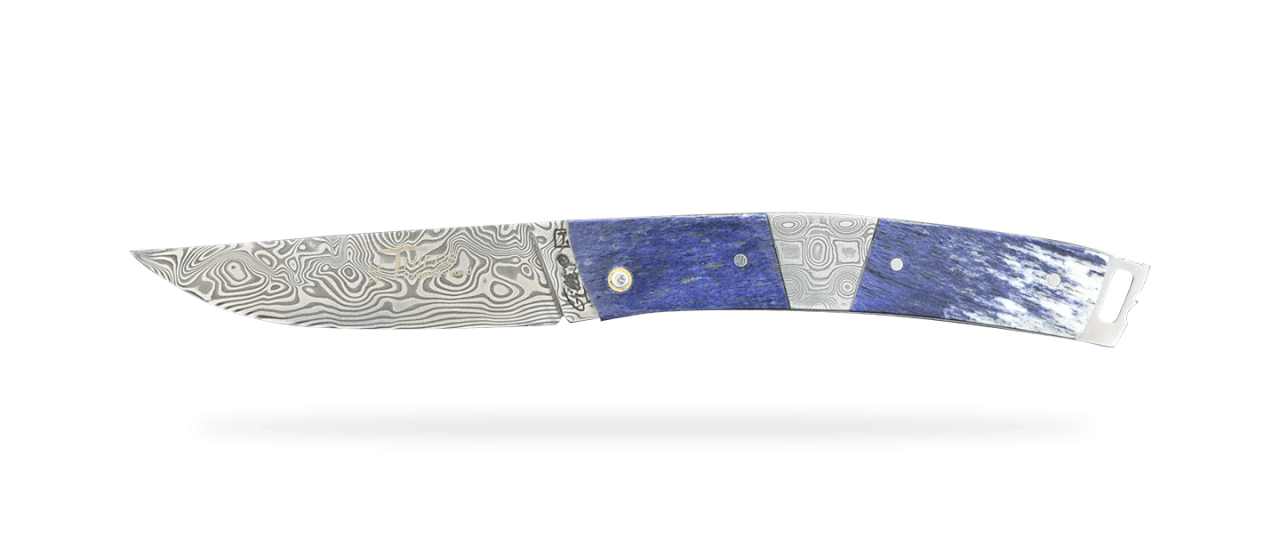 Le Thiers® Pocket Damascus Blue bone and central bolster