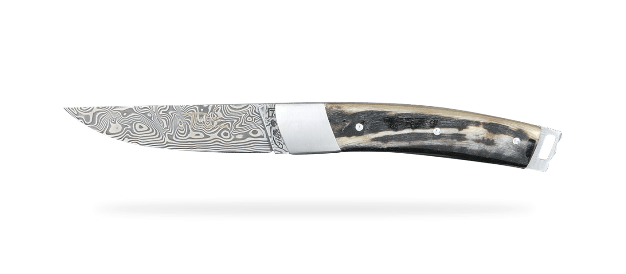 Le Thiers® Pocket Damascus Dark ram horn