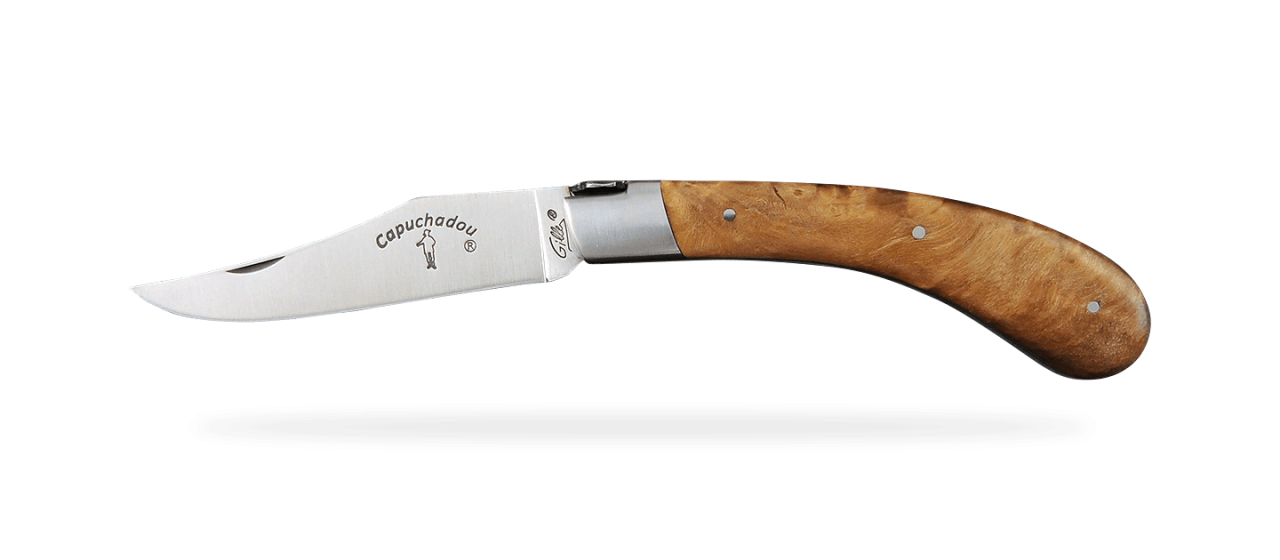 "Le Capuchadou®" 12 cm hand made knife, Stabilized poplar burl