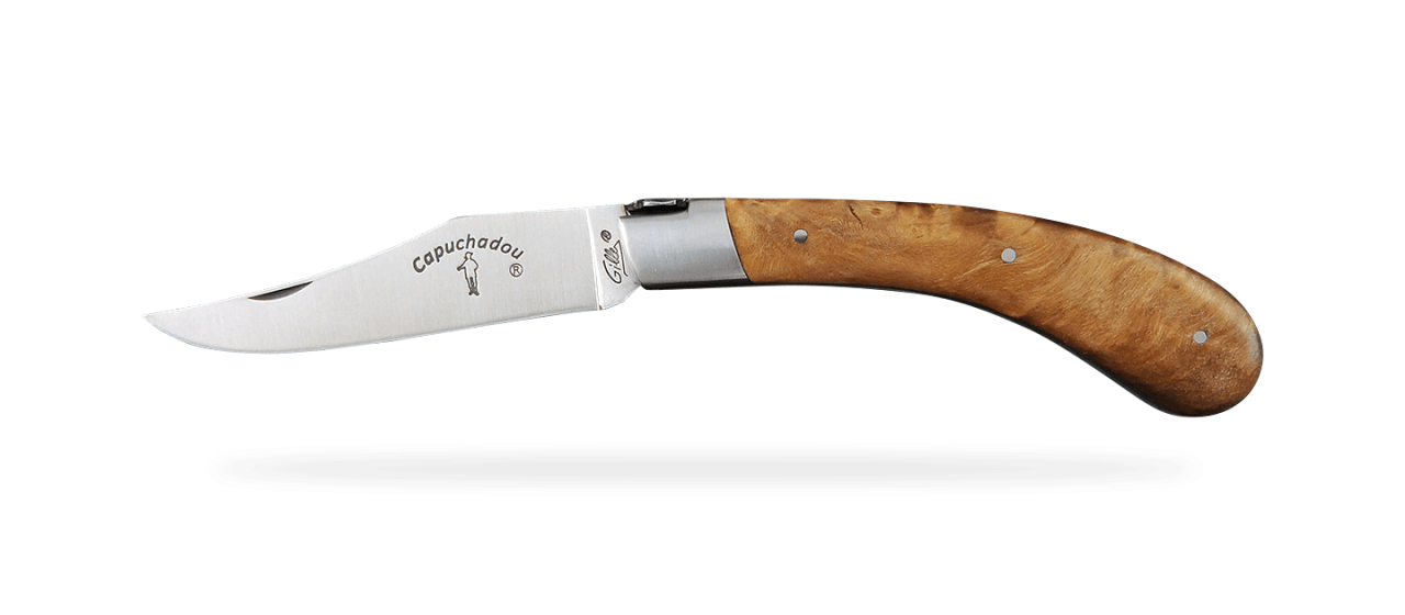 "Le Capuchadou®" 12 cm handmade knife, Stabilized poplar burl