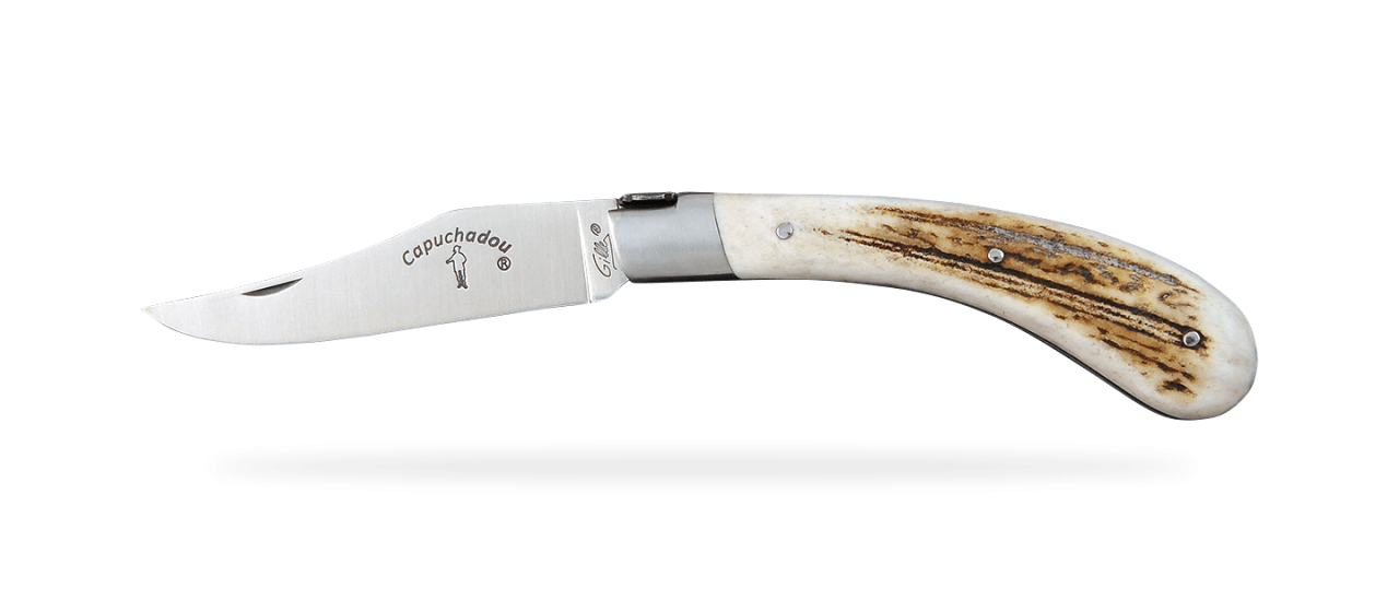 "Le Capuchadou®" 12 cm handmade knife, Real stag horn