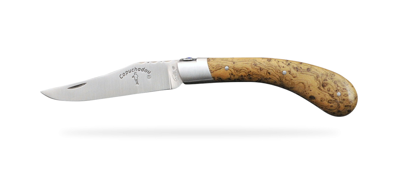 "Le Capuchadou®-Guilloché" 12 cm handmade knife, Teak burl