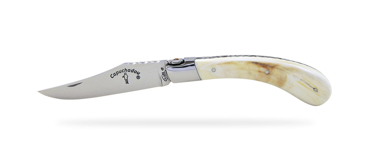 "Le Capuchadou®-Guilloché" 12 cm handmade knife, Warthog ivory
