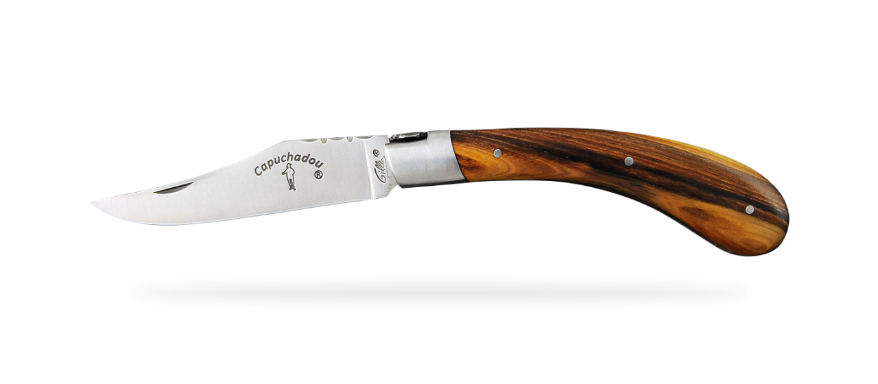 "Le Capuchadou®-Guilloché" 12 cm hand made knife, Pistachio wood