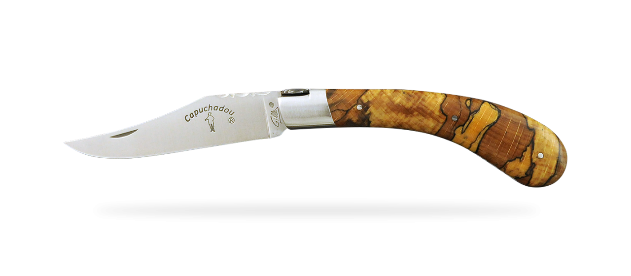 "Le Capuchadou®-Guilloché" 12 cm handmade knife, Stabilized beech