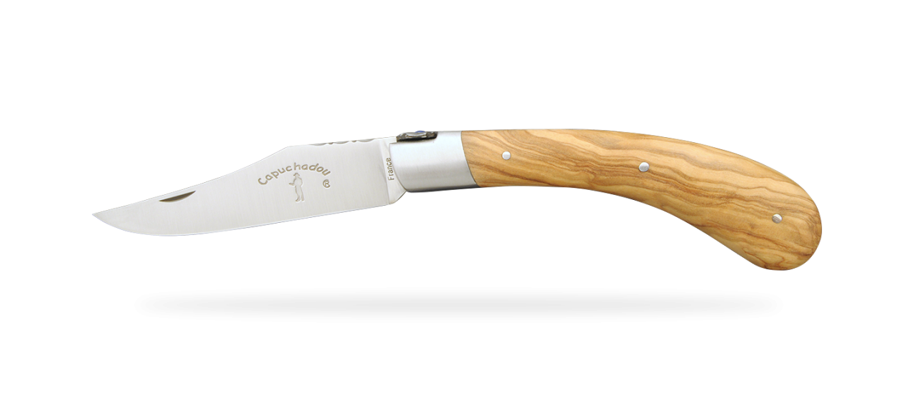 "Le Capuchadou-Guilloché" 12 cm hand made knife, olivewood