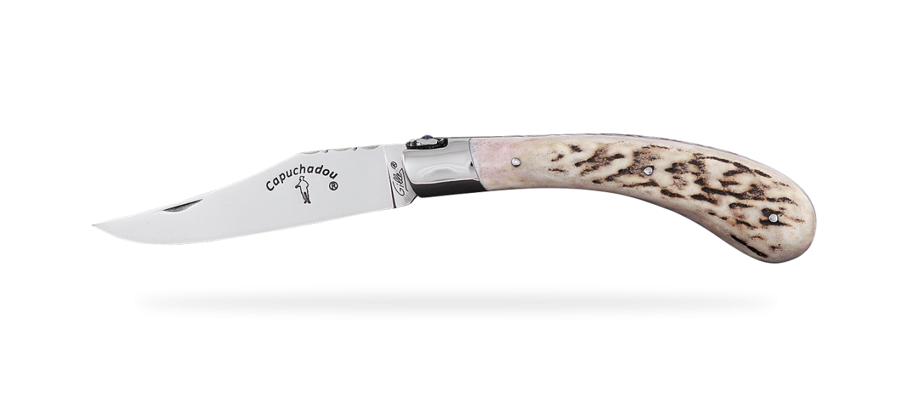 "Le Capuchadou®-Guilloché" 12 cm hand made knife, Stag