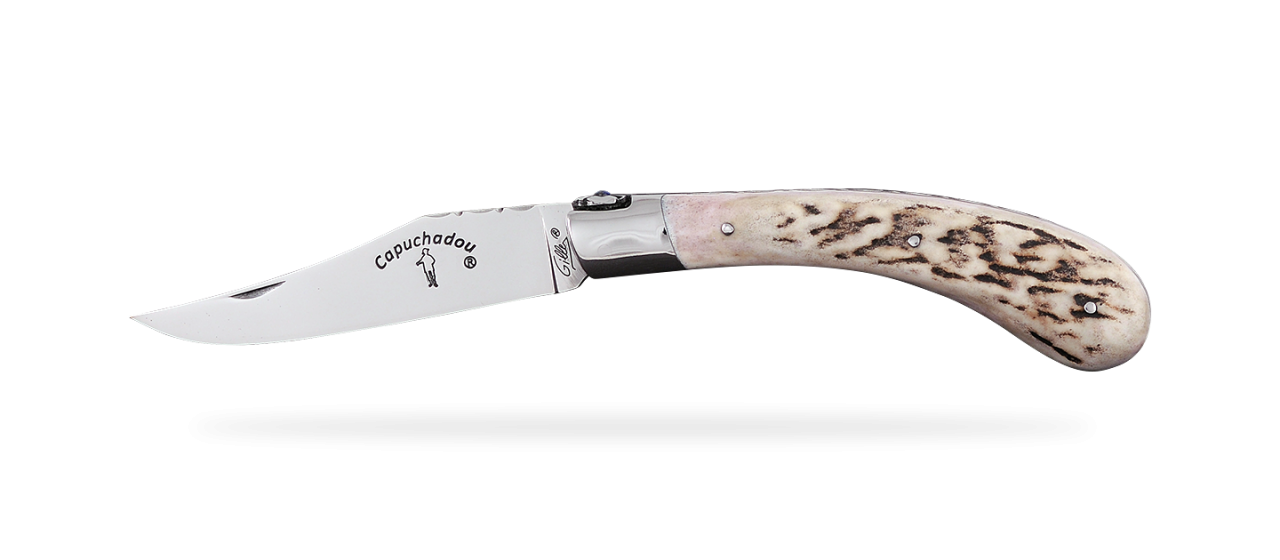 "Le Capuchadou®-Guilloché" 12 cm handmade knife, Stag