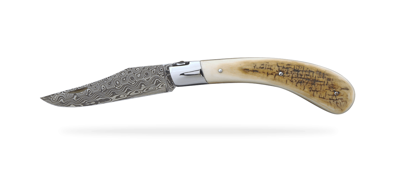 "Le Capuchadou®" 12 cm handmade knife, Brown mammoth & Damascus