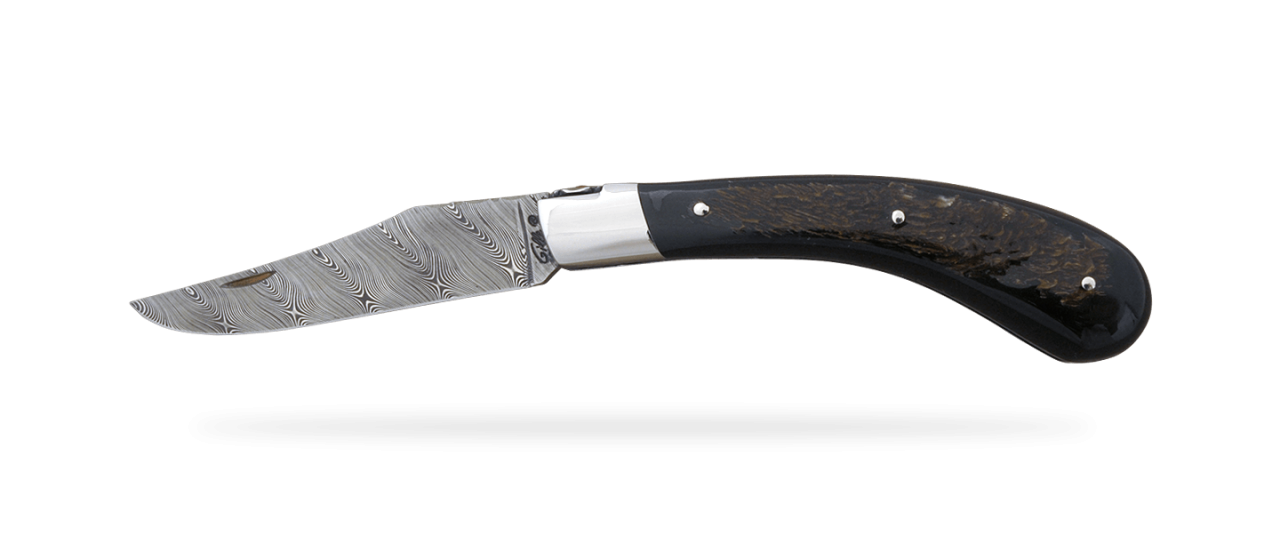 "Le Capuchadou®" 12 cm hand made knife, buffalo bark & Damascus