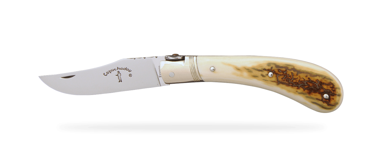 "Le Capuchadou®-Guilloché" 10 cm handmade knife, Brown mammoth