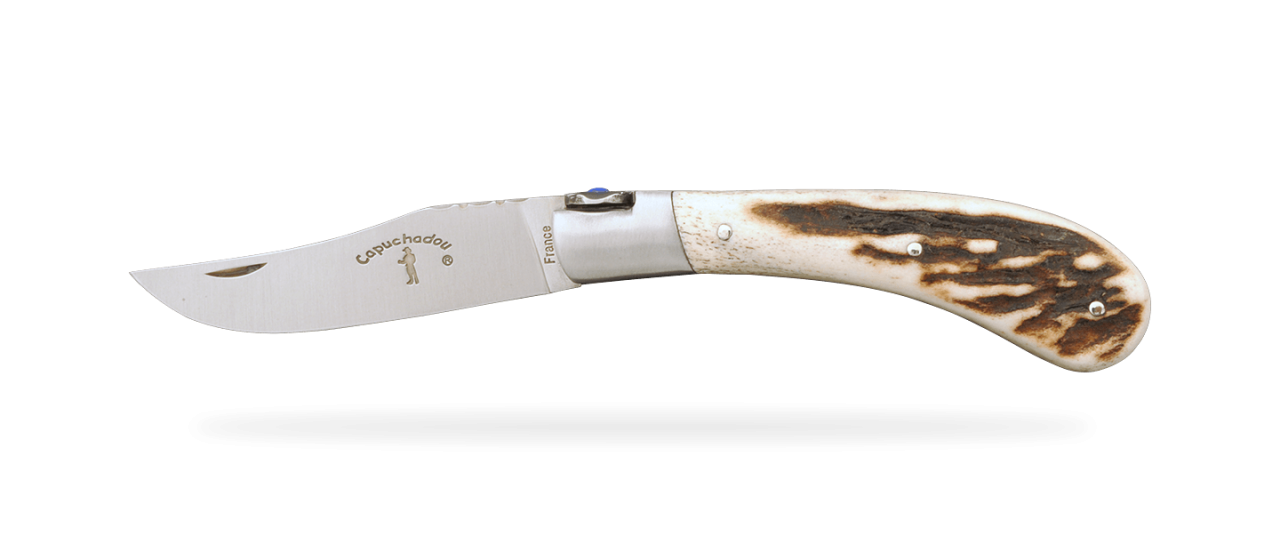 "Le Capuchadou®-Guilloché" 10 cm handmade knife, Stag