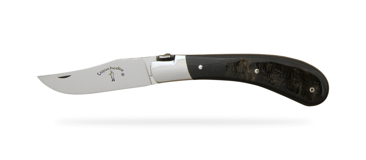"Le Capuchadou®-Guilloché" 10 cm hand made knife, buffalo bark horn
