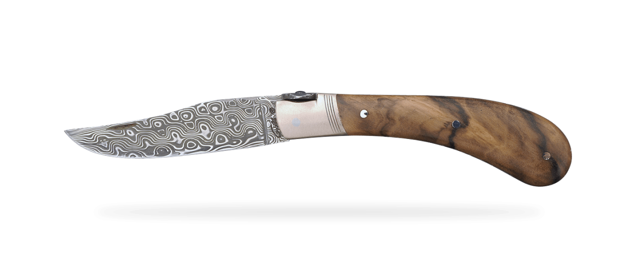 "Le Capuchadou®-Guilloché" 10 cm hand made knife, walnut & Damascus