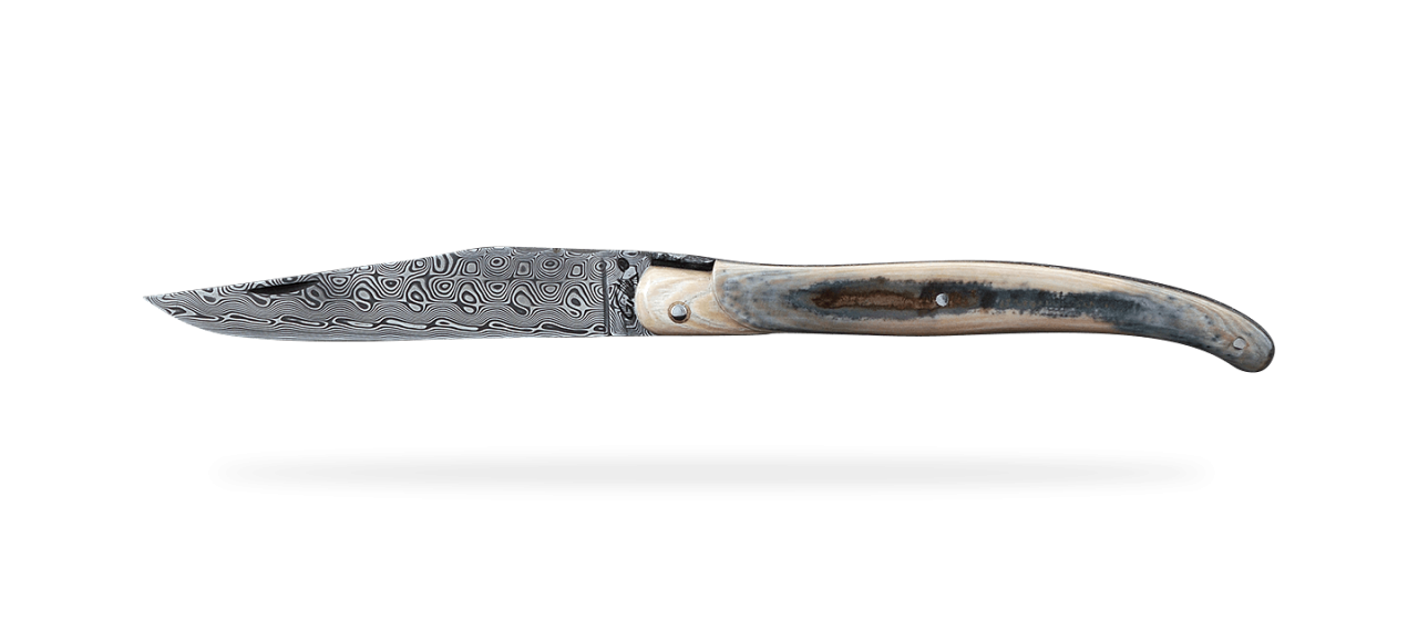 Laguiole Traditionnel 12 cm Plein manche Mammouth fossile bleu Guillochage fin