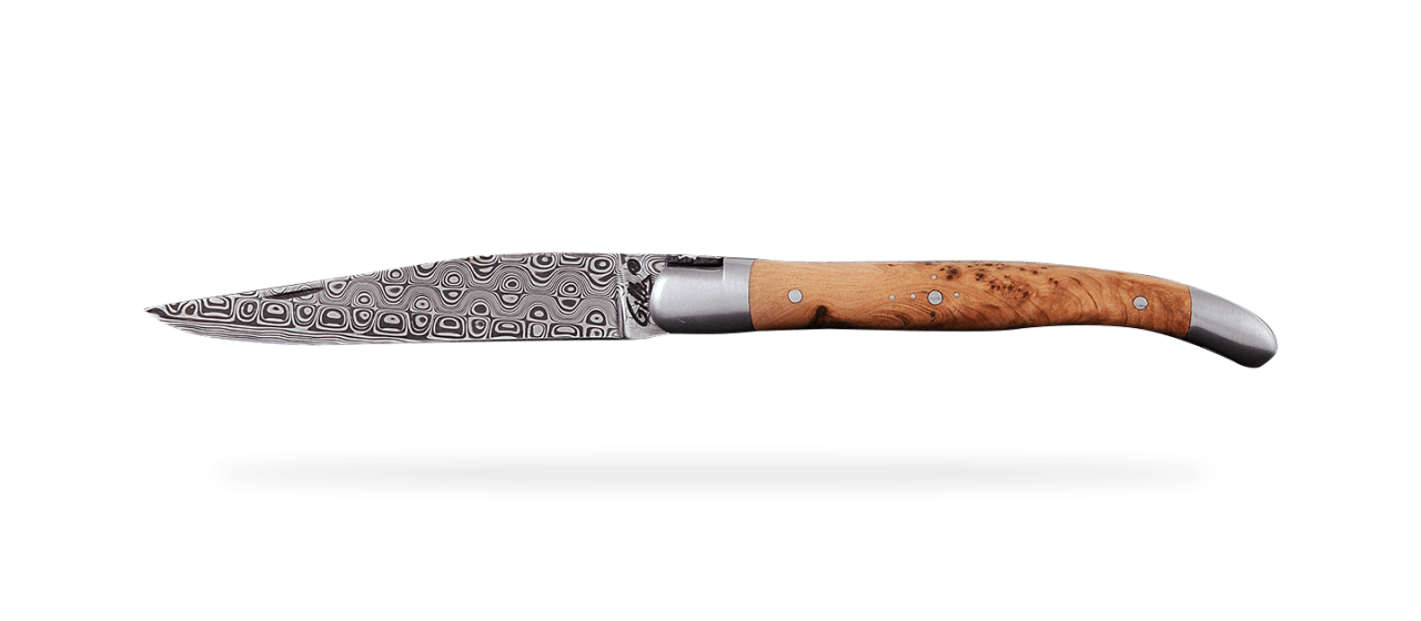 Laguiole Traditional 12 cm Guilloché Damascus Range Juniper Burl