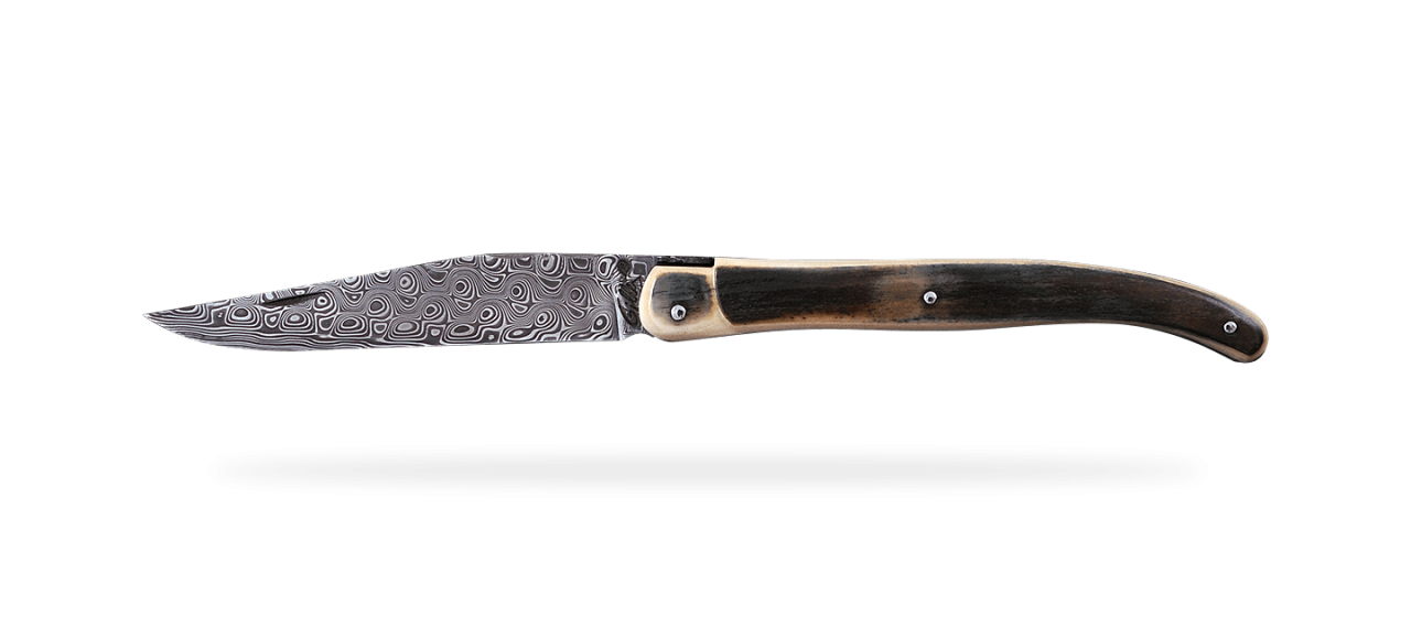Laguiole Traditional 11 cm "Guilloché" Damascus Range Full handle Blue Mammoth Ivory