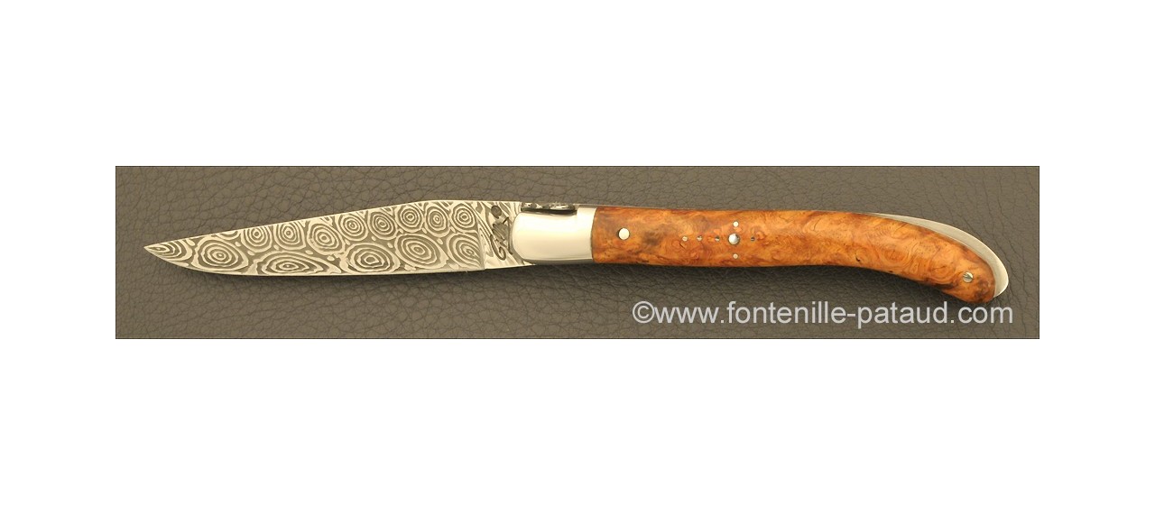 Laguiole Knife XS Damascus Range Stabilized poplar burl