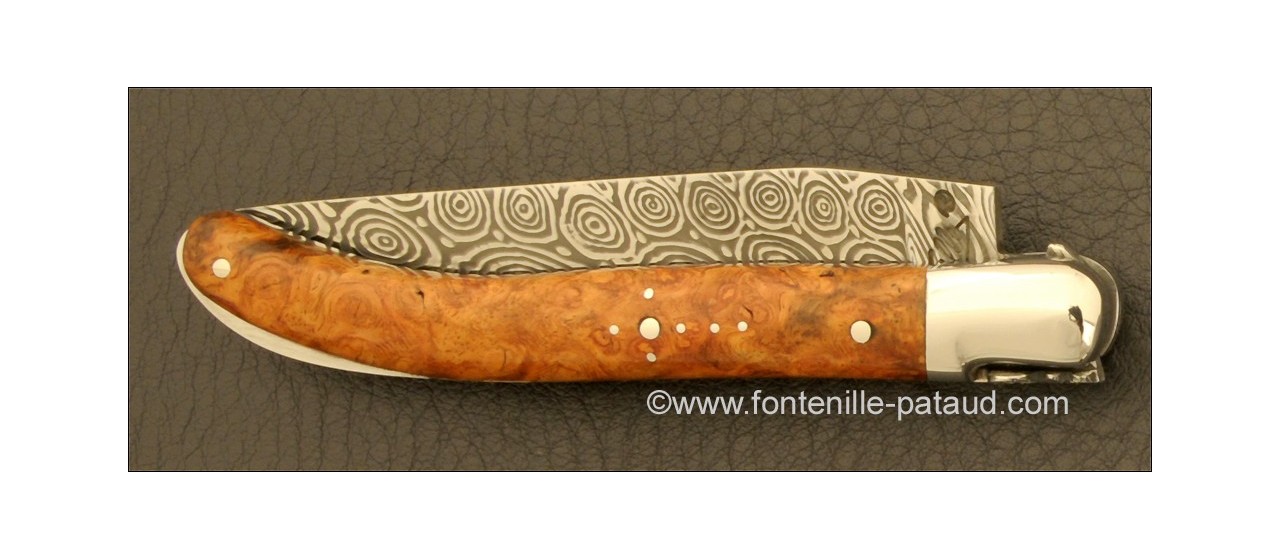 Laguiole Knife XS Damascus Range Stabilized poplar burl