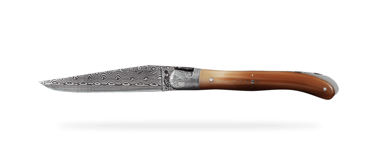 Laguiole Nature Damascus Range Real Horn tip