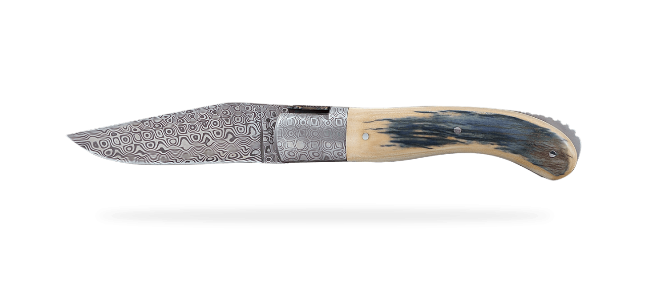 Laguiole Sport Damascus Range Blue mammoth ivory Delicate "Golden" file work