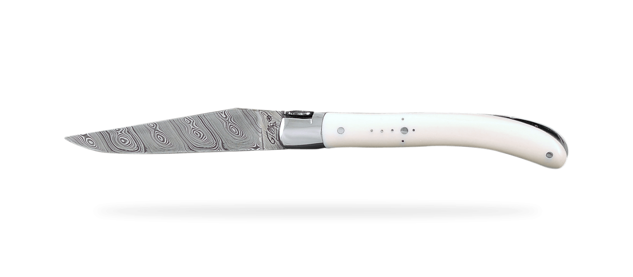 Laguiole Le Pocket Damas Ivoire de mammouth blanc