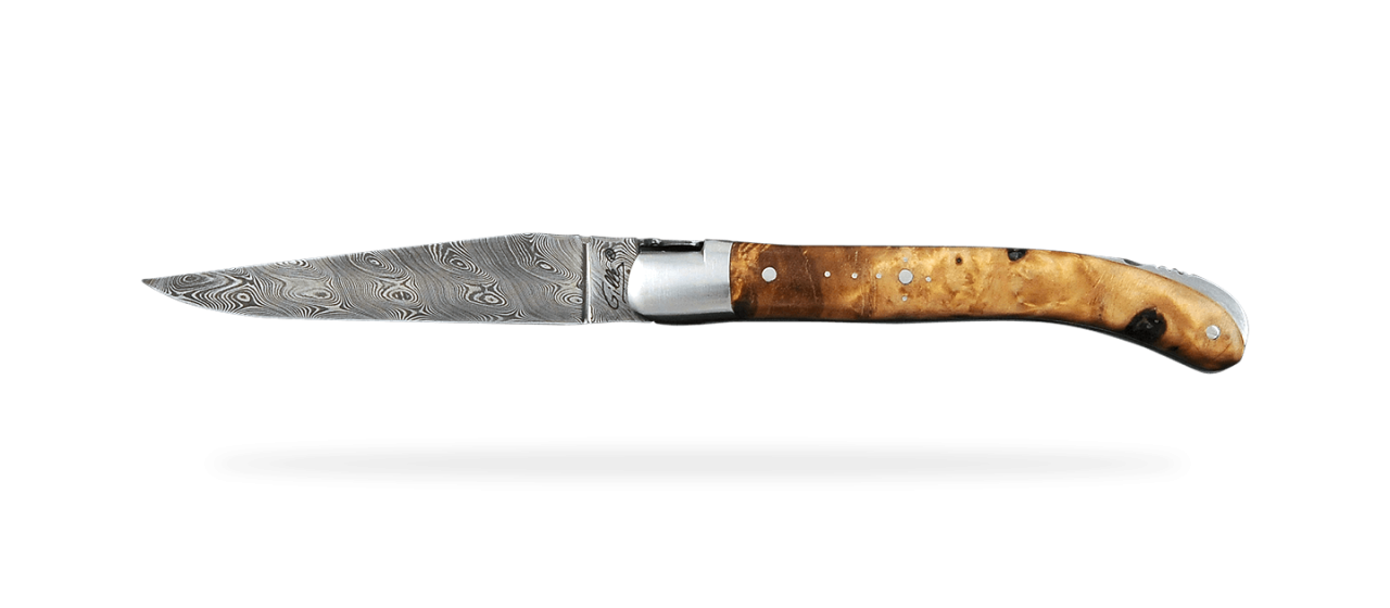 Laguiole Le Pocket Damascus Range Stabilized poplar burl