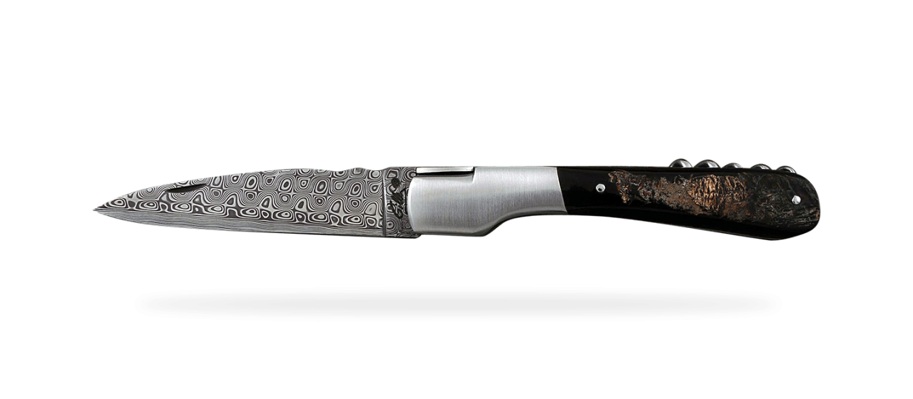 Corsican Vendetta Guilloché Damascus Range with corkscrew Buffalo bark