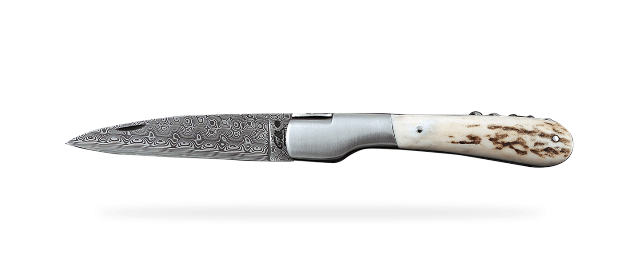 Corsican Vendetta Guilloché Damascus Range with corkscrew Real Stag