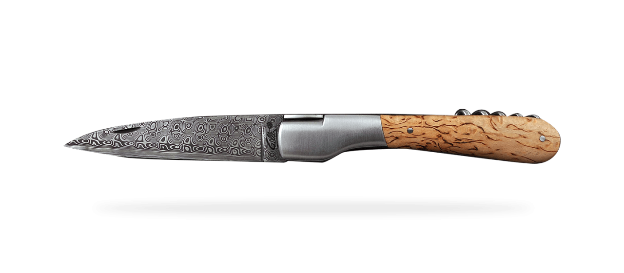 Corsican Vendetta Guilloché Damascus Range with corkscrew Curly birch