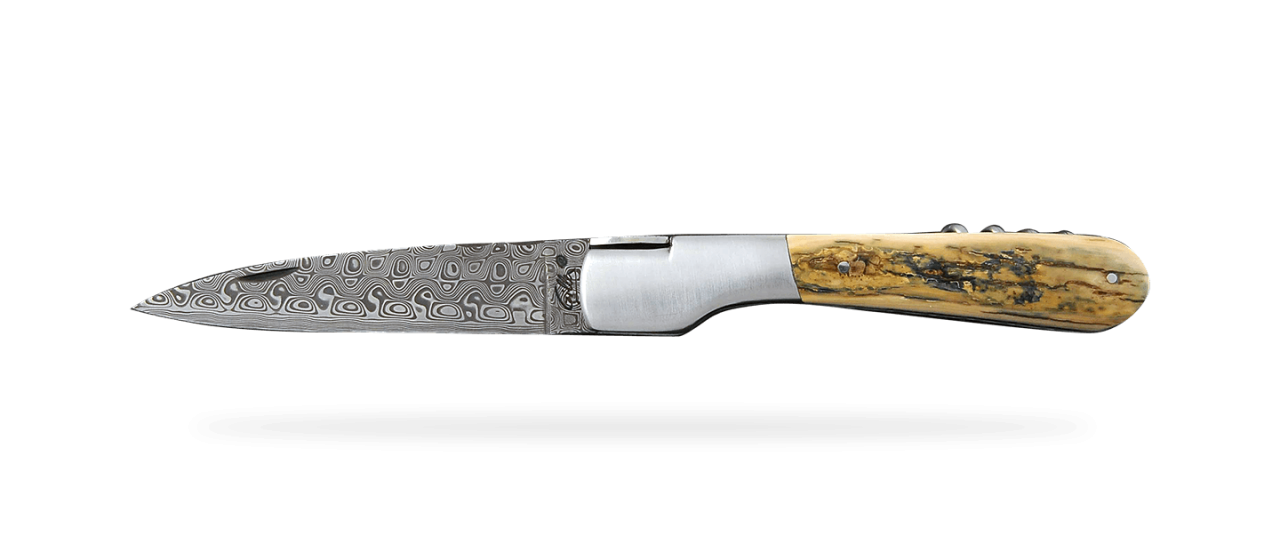 Corsican Vendetta Guilloché Damascus Range with corkscrew Brown Mammoth ivory